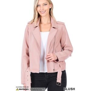 Zenana Blush Vegan Leather Moto Jacket, L